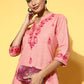 Women Pink Cotton Blend Kurta Pant Set