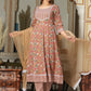 Floral Printed Mirror Work Anarkali Kurta With Trousers & Dupatta