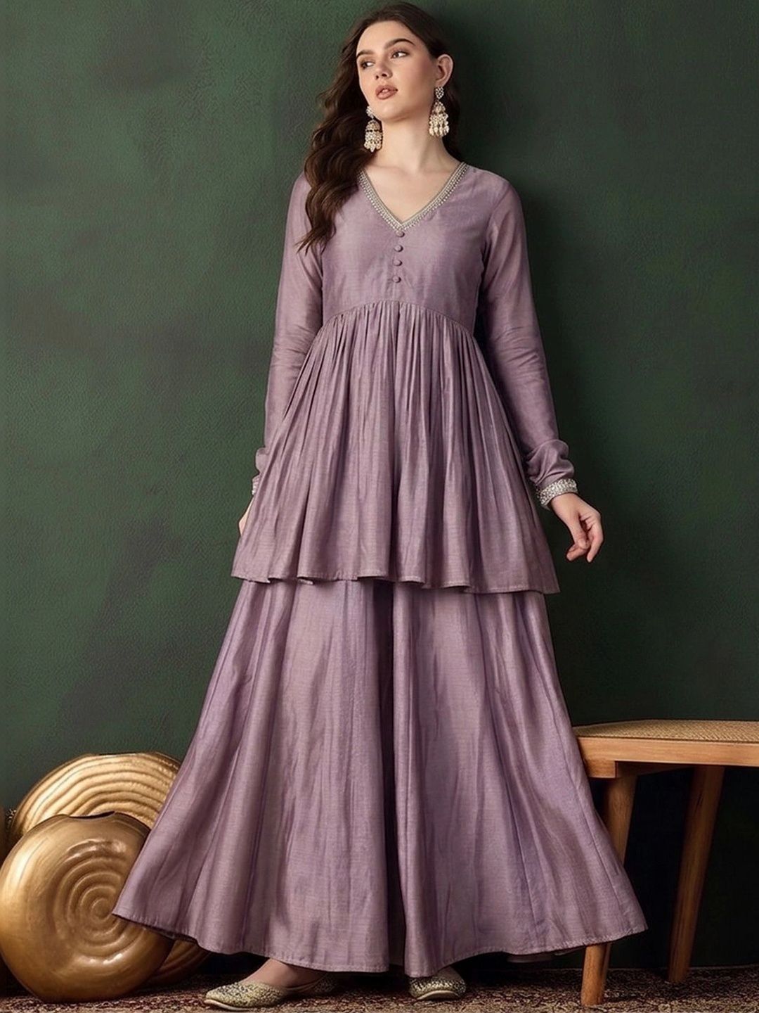 Women Empire Thread Work Kurta with Palazzos