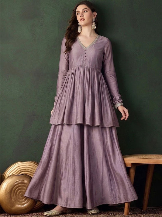 Women Empire Thread Work Kurta with Palazzos