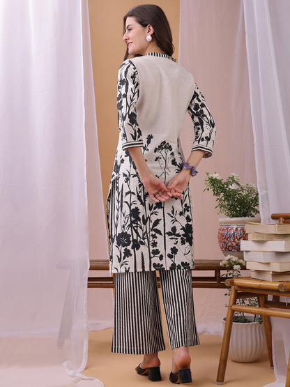 Printed Mandarin Collar Neck Tunic With Trousers Co-Ords