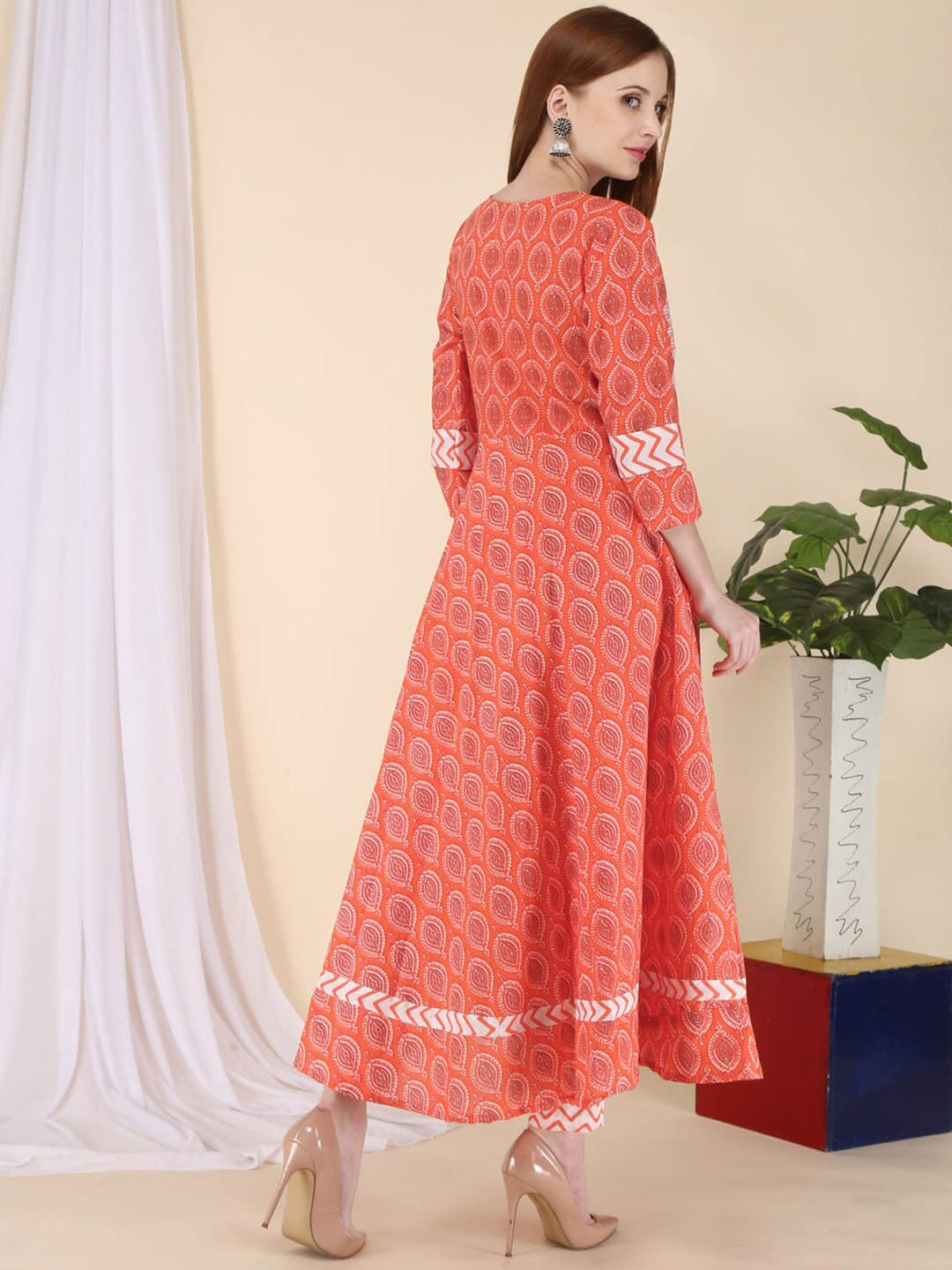 Women Peach-Coloured Ethnic Motifs Embroidered Mirror Work Pure Cotton Kurta with Trousers & With Dupatta