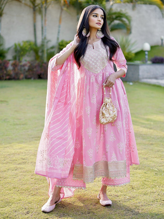 Women Ethnic Motifs Embroidered Pure Cotton Kurta With Palazzos & With Dupatta