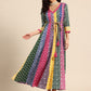 Floral Printed A-Line Maxi Ethnic Dress With Belt