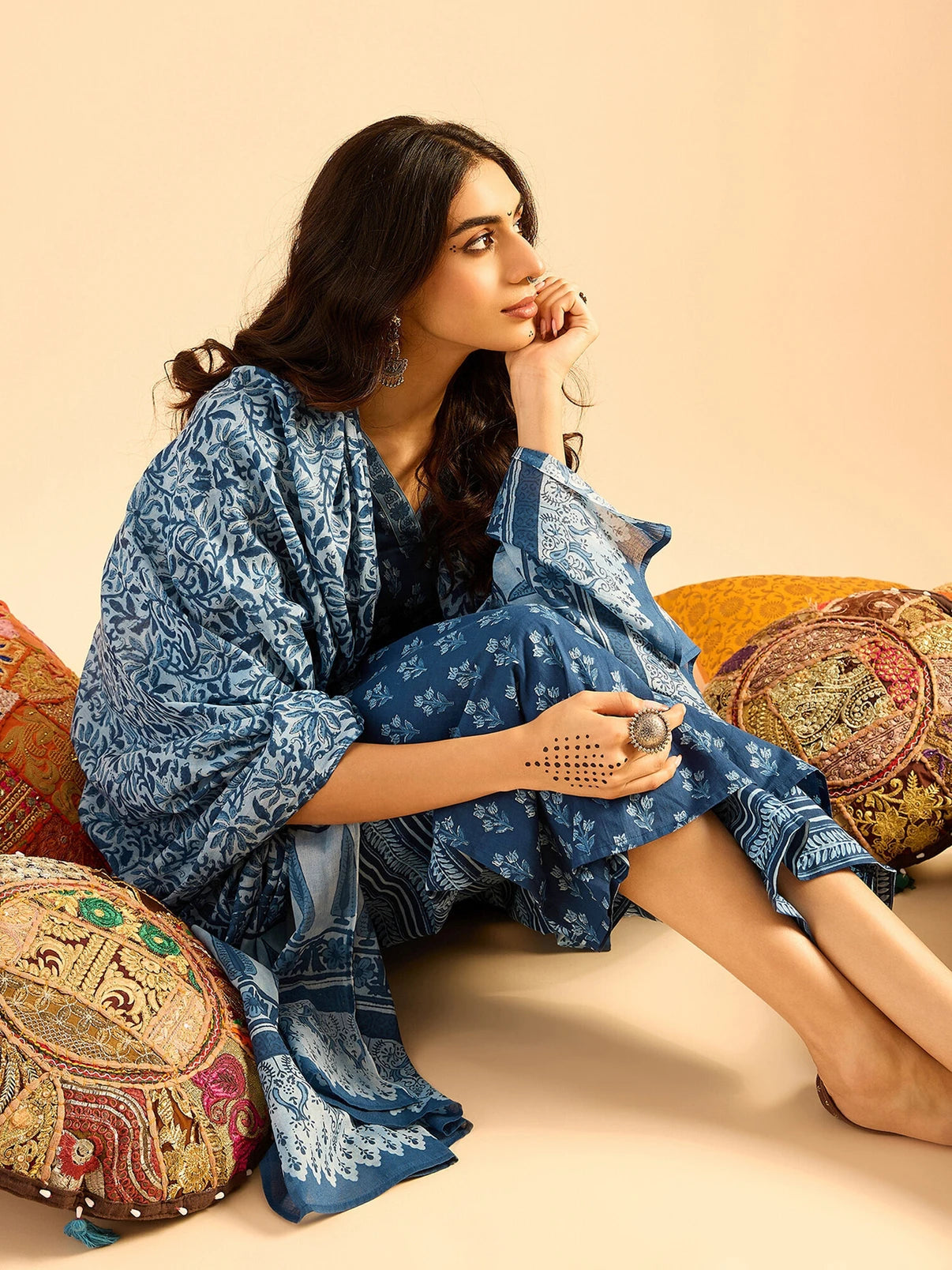 Women Pure Cotton Kurta Palazzo Dupatta Set