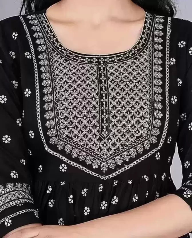 Women Black Viscose Rayon Kurti Pant Dupatta Set