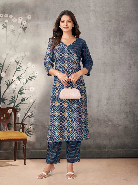 Women Blue Viscose Rayon Kurta Palazzo Set