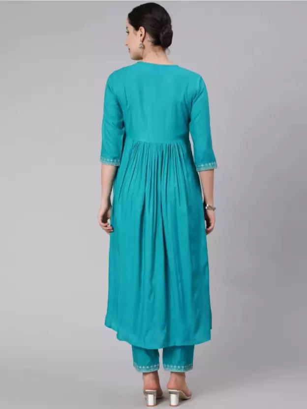 Women Nyra-cut Rayon Kurta set with embroidered Yoke