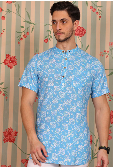 Floral Printed Mandarin Collar Short Kurta