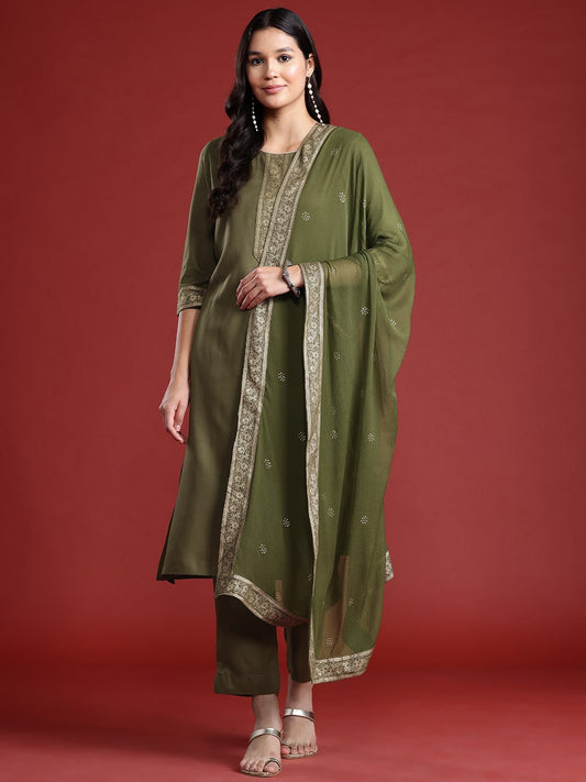 Ethnic Motifs Printed Straight Kurta Set With Dupatta