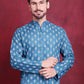 Men Blue Ethnic Motif Printed Straight Kurta