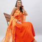 Women Orange Pleated Kurta with Palazzos & With Dupatta