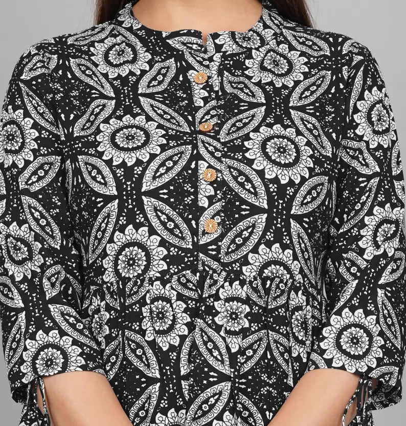 Casual Regular Sleeves Printed Women Black, White Top