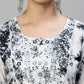 Tie- Dye Printed & Embroidered Straight Kurta with Pants & Dupatta - White & Black