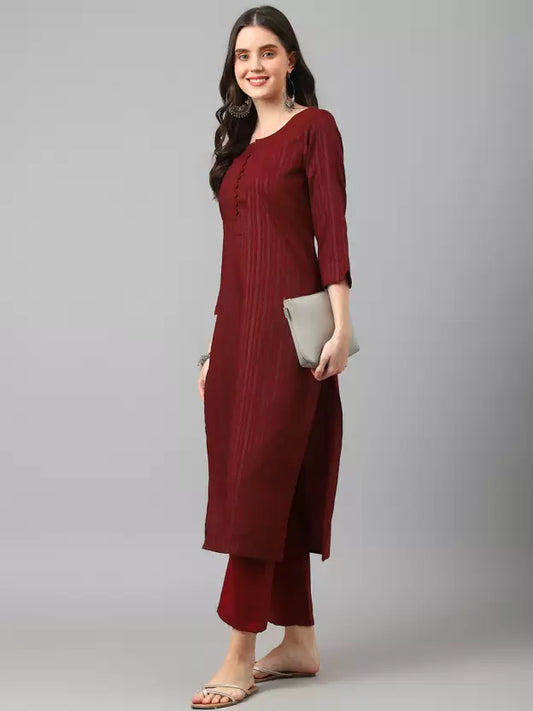 Women Maroon Kurta Pant Set