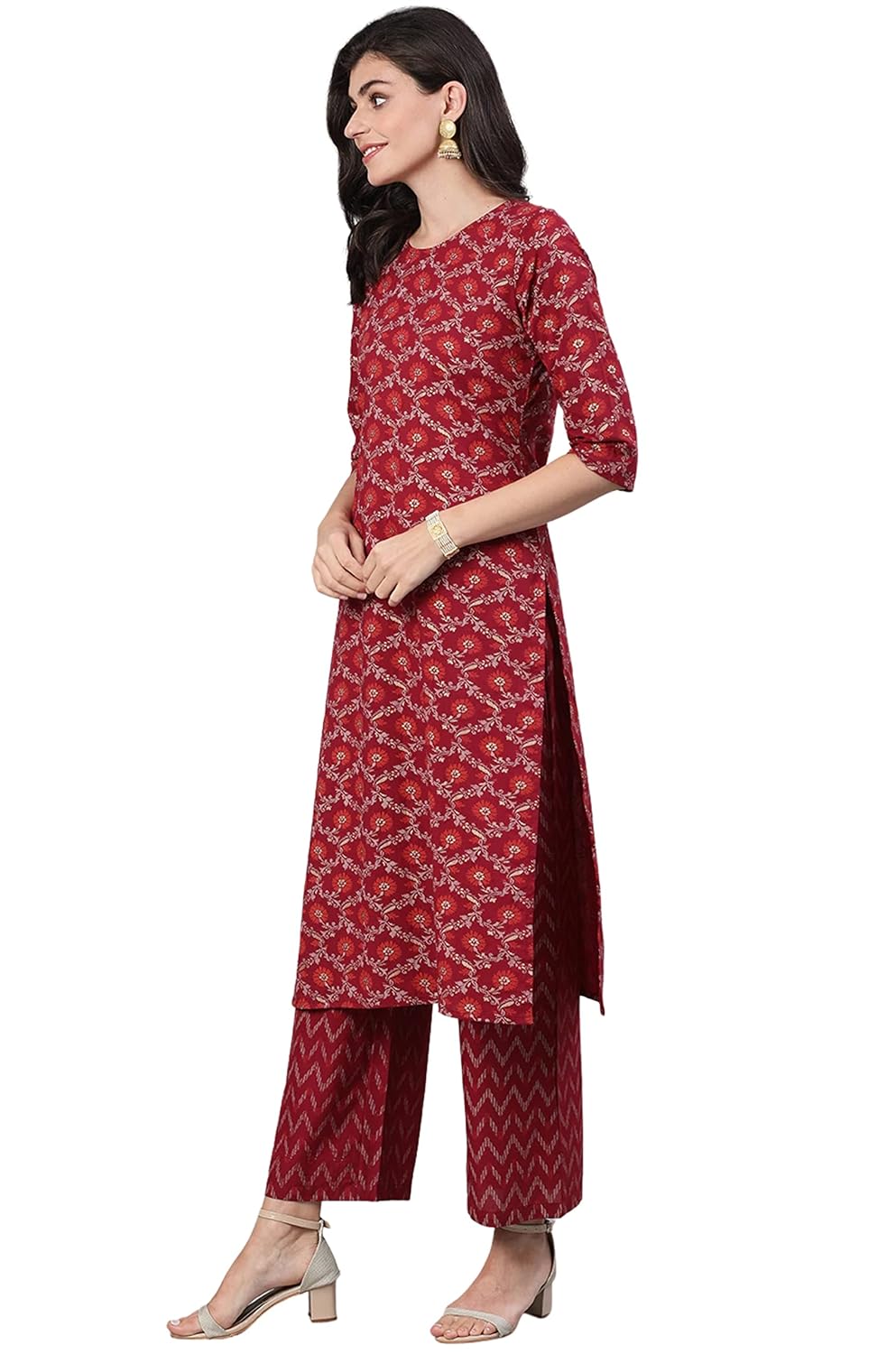 Women's Rayon Printed Straight Kurti with Palazzos and Dupatta Set