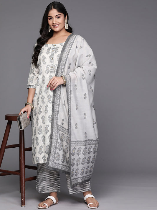 Women Plus Size Paisley Printed Kurta with Trousers & With Dupatta