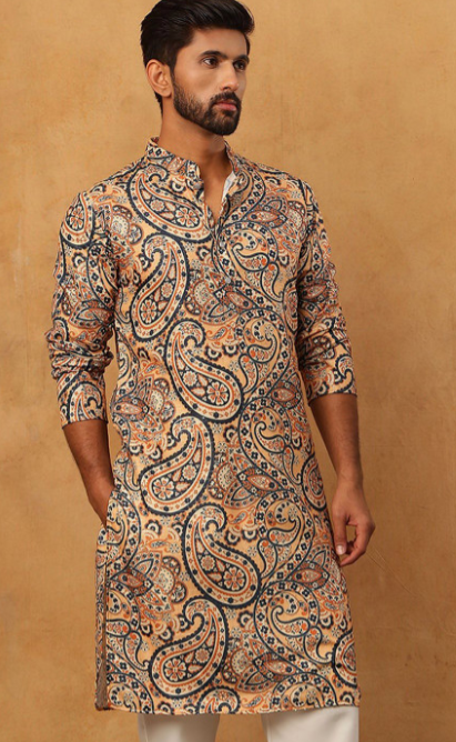 Men Paisley Printed Thread Work Kurta