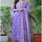 Women Purple Cotton Blend Kurta Pant Dupatta Set