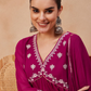 V-Neck Three Quarter Sleeves Floral Embroidered Empire Sequinned Kurta Set