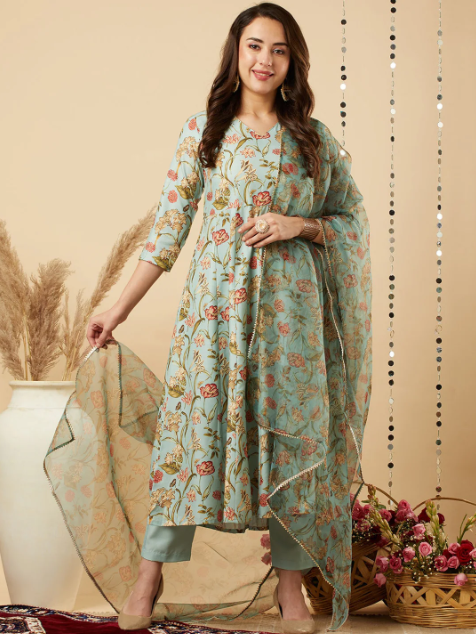 Floral Printed Kurta & Trousers With Dupatta