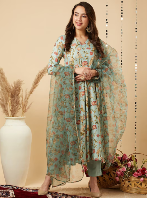 Floral Printed Kurta & Trousers With Dupatta