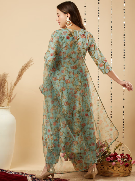 Floral Printed Kurta & Trousers With Dupatta