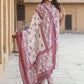 Floral Printed Thread Work Pure Cotton Kurta With Trouser & Dupatta