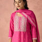 Ethnic Motifs Embroidered Straight Kurta With Trousers And Dupatta