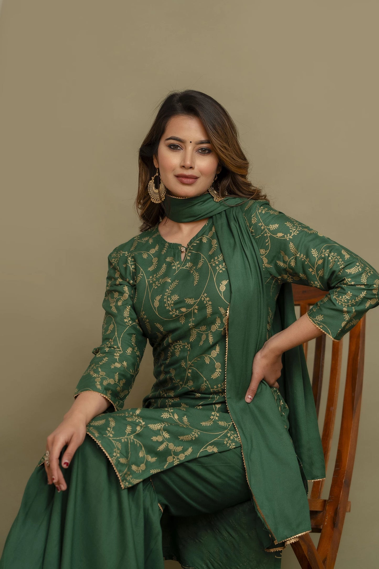 Women Green Viscose Rayon Kurta Sharara Set