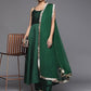 Women Green Anarkali Spaghetti Strap Kurta With Tonal Bottom & Dupatta