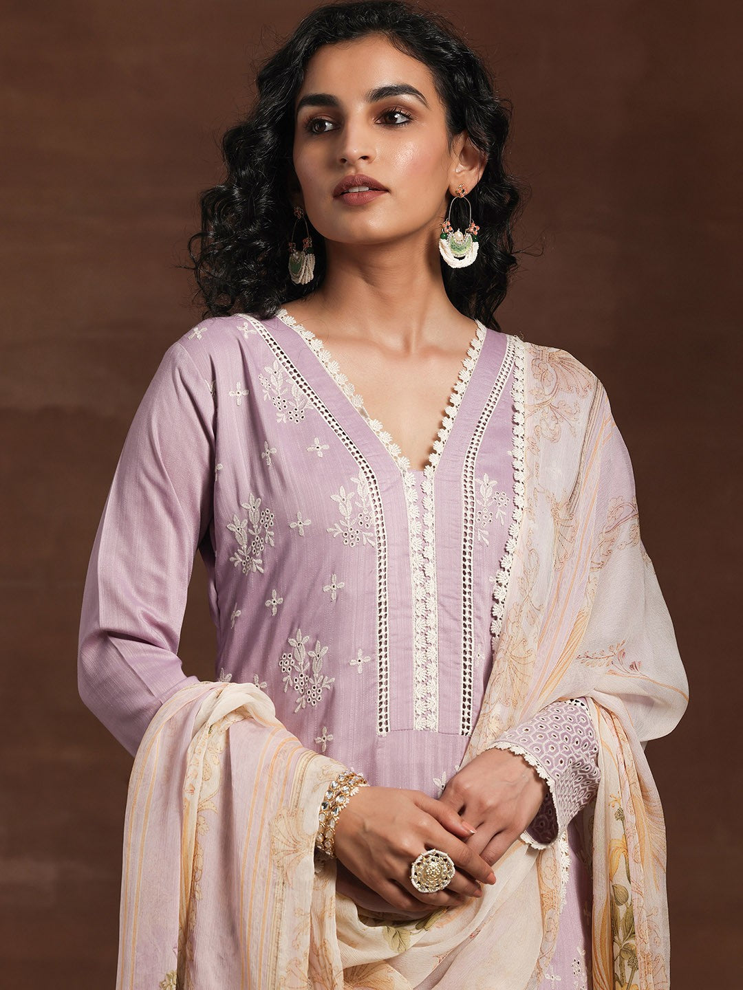 Floral Embroidered Gotta Patti Kurta With Trouser & Dupatta