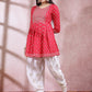 Pink Ethnic Motifs Printed & Embroidered Empire Anarkali Kurti With Dhoti Pant