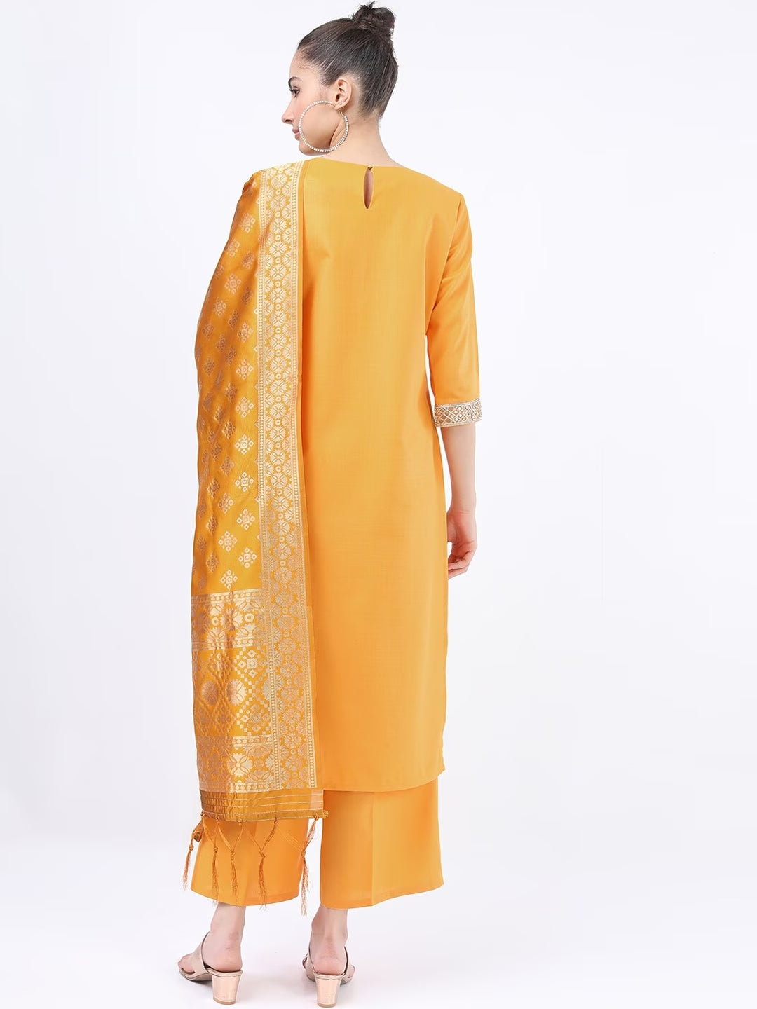 Women Yellow Kurta with Palazzos & With Dupatta