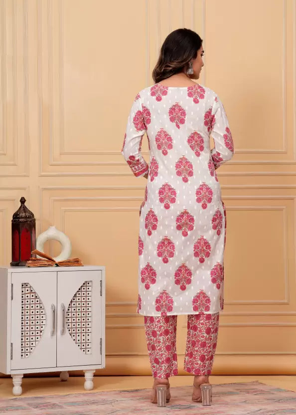 Women Pink Pure Cotton Kurta Pant Dupatta Set