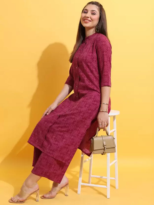 Maroon High-Neck Kurta Palazzo set