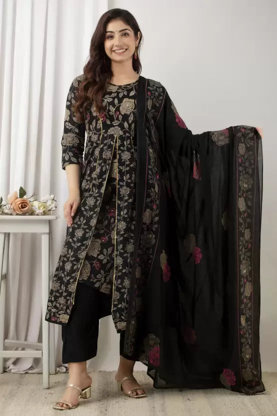 Women Black Viscose Rayon Kurta and Palazzo Set