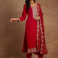 Pink Ethnic Motifs Yoke Design Sequinned Kurta with Trousers & With Dupatta