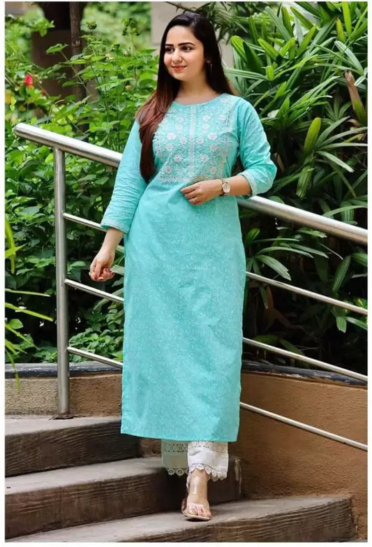 Women Blue Viscose Rayon Kurta Pant Set