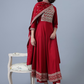 Ethnic Motifs Embroidered Thread Work Anarkali Kurta With Trousers & Dupatta