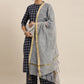 Women Navy Blue & Off-White Checked Kurta with Palazzos & Dupatta