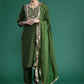 Floral Yoke Design Sequinned Kurta with Trousers & Dupatta