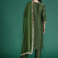 Floral Yoke Design Sequinned Kurta with Trousers & Dupatta