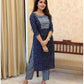 Women Blue & White Viscose Rayon Kurta and Pant Set