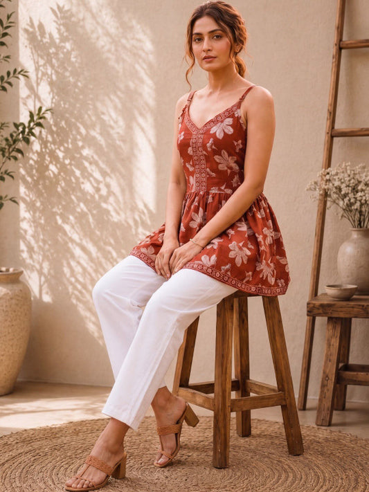 Women Floral Print Cotton Top