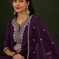 Magenta Floral Embroidered Notch Neck Straight Kurta With Trouser & Dupatta