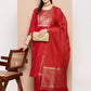 Women Red Cotton Blend Kurta Palazzo Dupatta Set