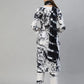 Tie- Dye Printed & Embroidered Straight Kurta with Pants & Dupatta - White & Black