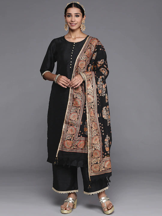 Women Black Gotta Patti Kurta with Palazzos & With Dupatta