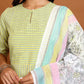 Yellow Striped Keyhole Neck Straight Kurta with Trousers & With Dupatta